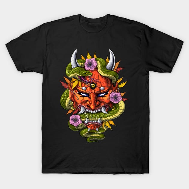 Japanese Demon Oni Mask T-Shirt by underheaven